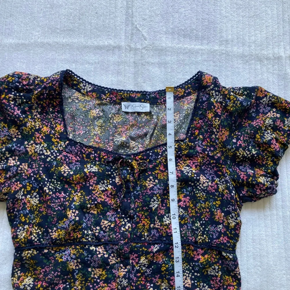 Jessica Simpson Black and Pink Floral Crop Blouse